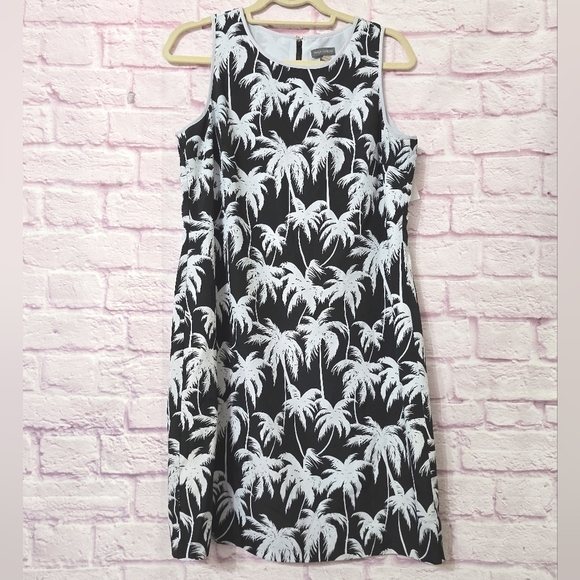 Vince Camuto Size 6 Black White Palm Tree Lined Mini Dress Size 6 - Picture 2 of 5